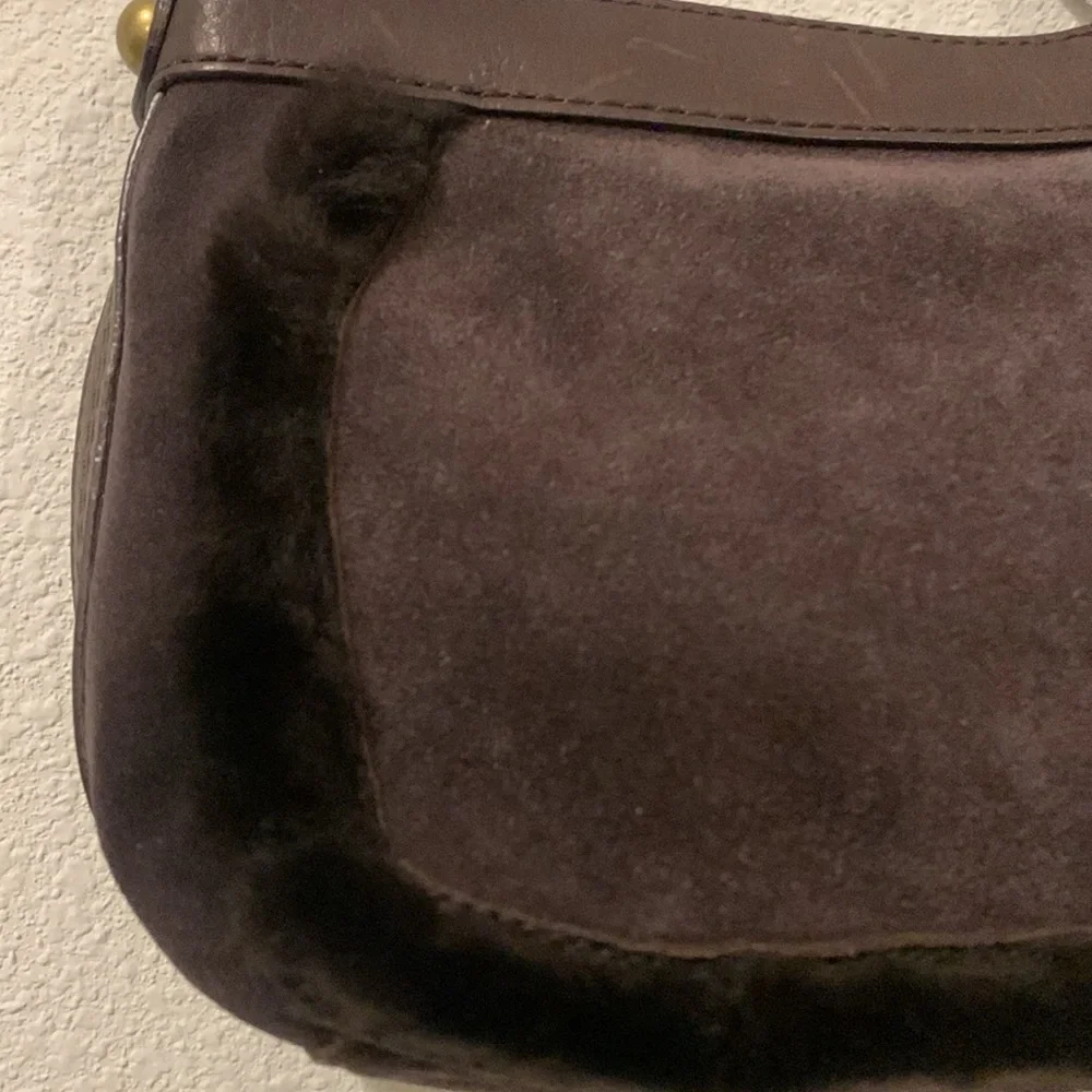 LMT: UGG Australia Suede Leather Shearling Classic Bailey Handbag in Dark Brown